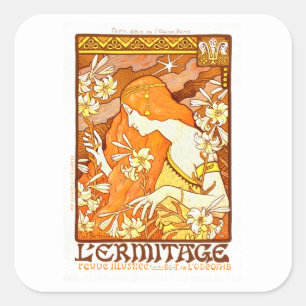 Vintage affisch Fransk Magazine Art nouveau Woman Fyrkantigt Klistermärke