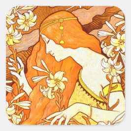 Vintage affisch Fransk Magazine Art nouveau Woman Fyrkantigt Klistermärke