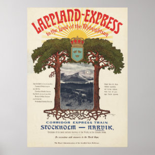 Vintage affisch i Lappland-Express Tåg