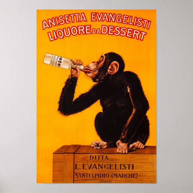 Vintage affisch=Italienska spritdrycken Monkey Poster (Framsidan)