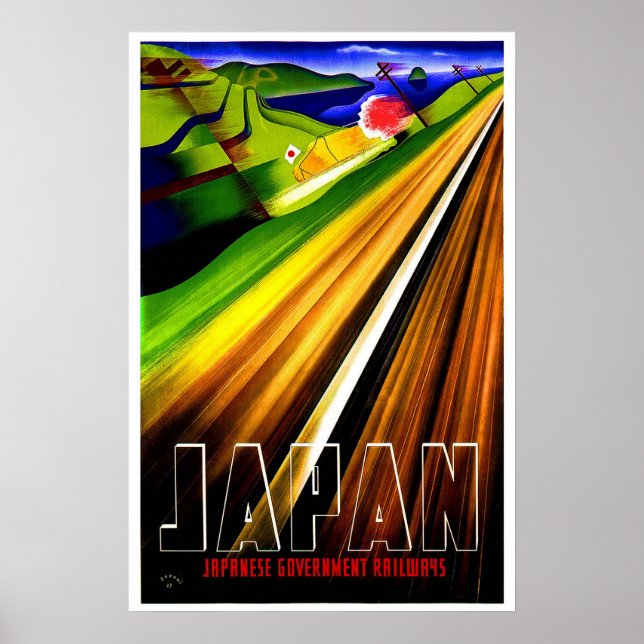 Vintage affisch Japan Railways Resa Tåg (Framsidan)
