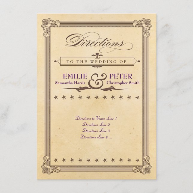 Vintage affisch kräm och brun bröllopsanvisningar tilläggskort (Framsida)