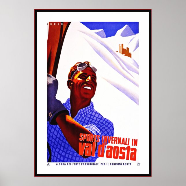 Vintage affisch Print Invernali Val D'Aosta Italie (Framsidan)