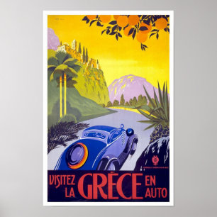 Vintage affisch Resa Grekland Bil