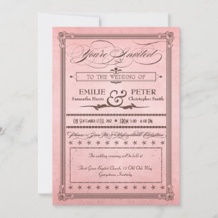 Vintage affisch Rosa & Brown Bröllop & mottagning Inbjudningar