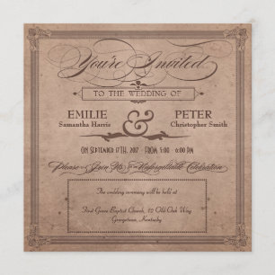 Vintage affisch Rustic Cocoa Bröllop & Reception Inbjudningar