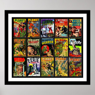 Vintage Affisch Serietidningsomslag Collage 15A