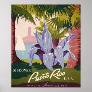 Vintage affisch upptäcker Puerto Rico USA