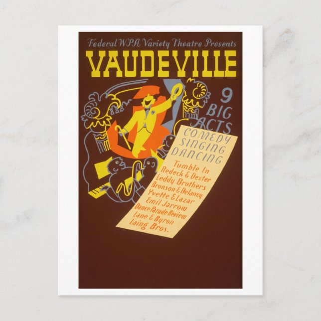 Vintage affisch Vaudeville Illustration Vykort (Framsida)