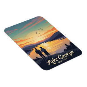 Vintage affisch vid sjö George New York Magnet