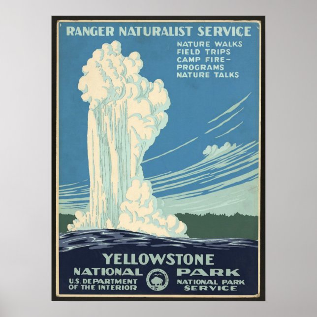 Vintage affisch, Yellowstone National Park Geyser Poster (Framsidan)