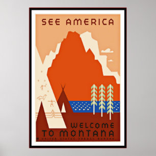 Vintage affischtryck Se Amerika Montana stor Poster