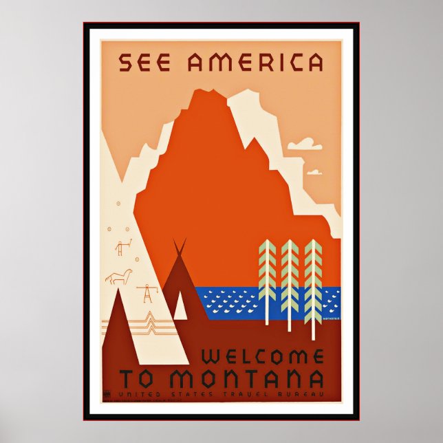 Vintage affischtryck Se Amerika Montana stor Poster (Framsidan)