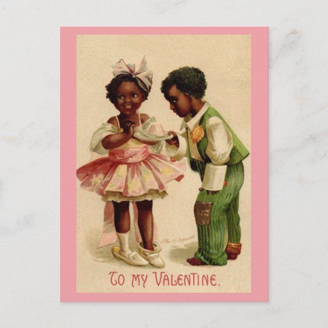Vintage African American Couple Valentine Vykort (Framsida)