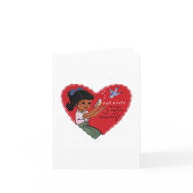 Vintage African American Girl med Birds Valentine