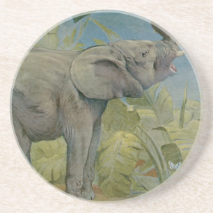 Vintage African Elephant in the Jungle, EJ Detmold Underlägg Sandsten