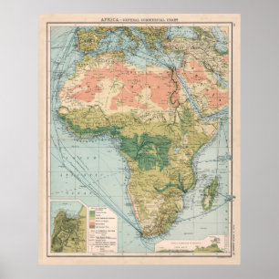 Vintage Afrika Commercial Shipping Routes Karta Poster