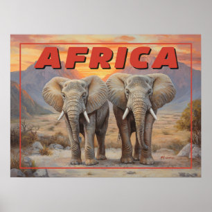 Vintage Afrika Elephants - Retro Wildlife Poster