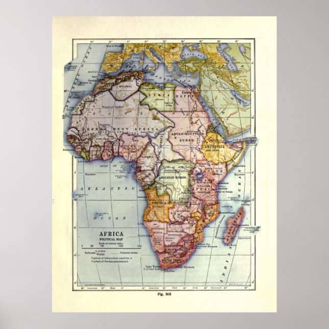 Vintage Afrika Karta (1921) Poster (Framsidan)