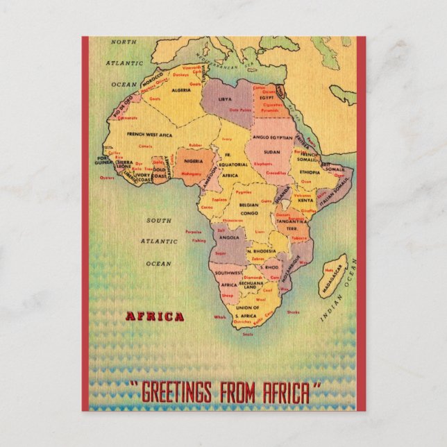 Vintage Afrika karta vykort (Framsida)