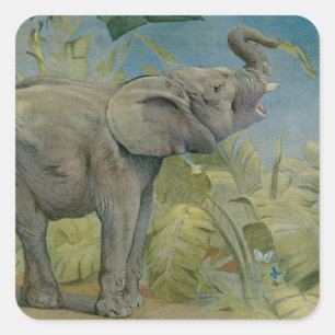 Vintage afrikansk elefant i djungeln, EJ Detmold Fyrkantigt Klistermärke