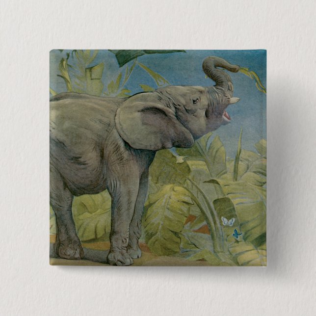 Vintage afrikansk elefant i djungeln, EJ Detmold Knapp (Framsida)