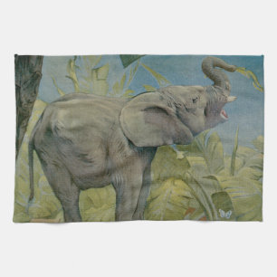 Vintage afrikansk elefant i djungeln, EJ Detmold Kökshandduk