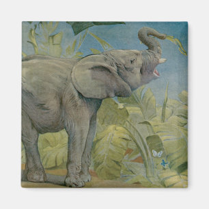 Vintage afrikansk elefant i djungeln, EJ Detmold Magnet