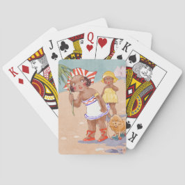Vintage afroamerikanska flickor på stranden casinokort