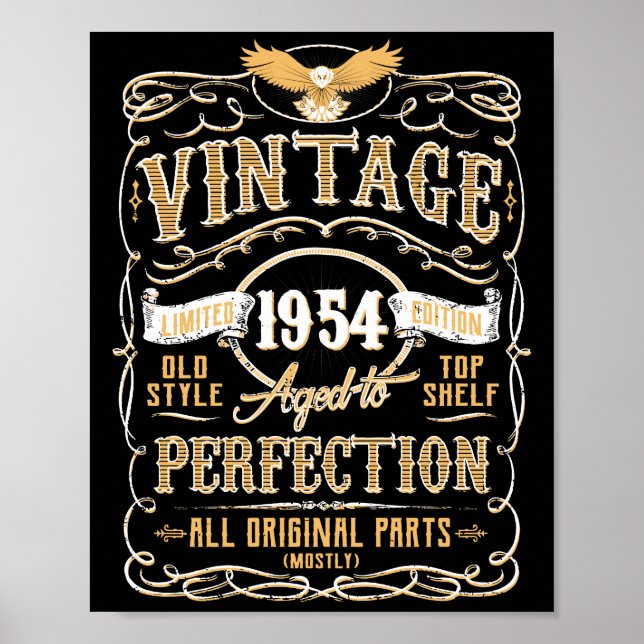 Vintage Aged To Perfection 1954 Birthday TShirt Poster (Framsidan)