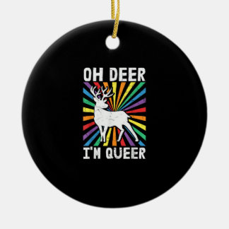 Vintage Åh Älg Jag Är Queer Pride HBTQ Gay Lesbisk Julgransprydnad Keramik