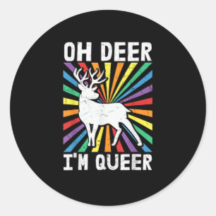 Vintage Åh Älg Jag Är Queer Pride HBTQ Gay Lesbisk Runt Klistermärke