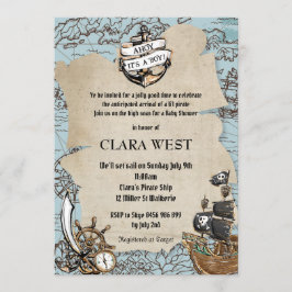 Vintage Ahoy Det är en liten babyskare i Pirat Kar Inbjudningar