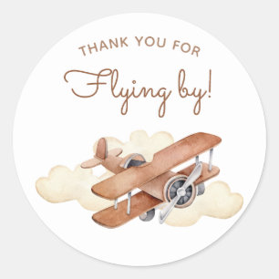 Vintage Aircraft Biplane Boy's Birthday Favor Runt Klistermärke