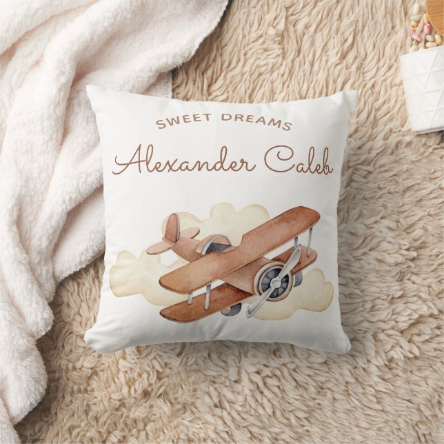 Vintage Aircraft Biplane Boy's Birthday Napkins Kudde (Filt)