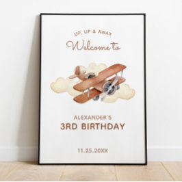 Vintage Aircraft Biplane Boy's Birthday Välkommen Poster