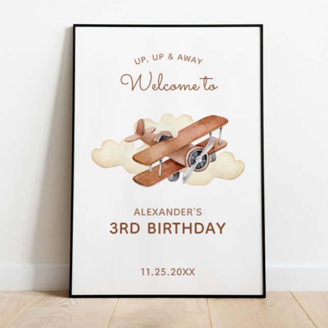 Vintage Aircraft Biplane Boy's Birthday Välkommen Poster (Skapare uppladdad)