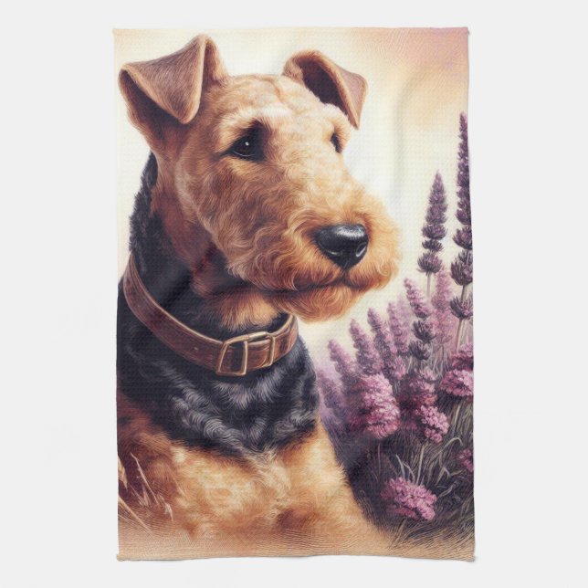 Vintage Airedale Terrier Painting Kökshandduk (Vertikal)
