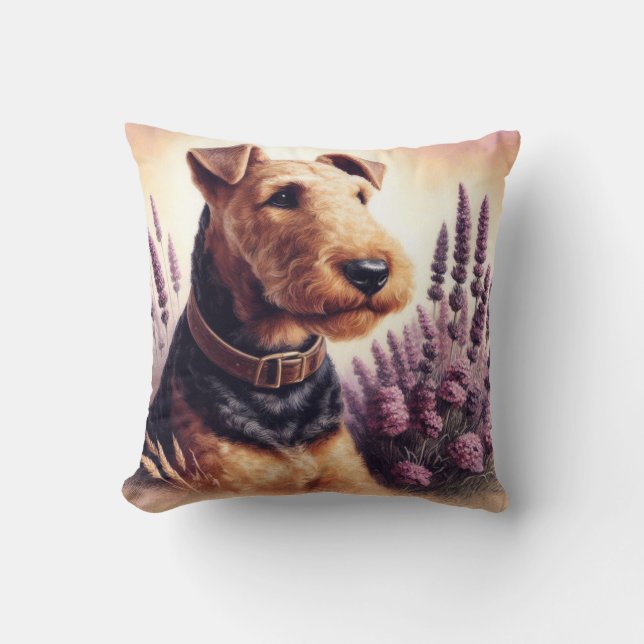 Vintage Airedale Terrier Painting Kudde (Framsida)