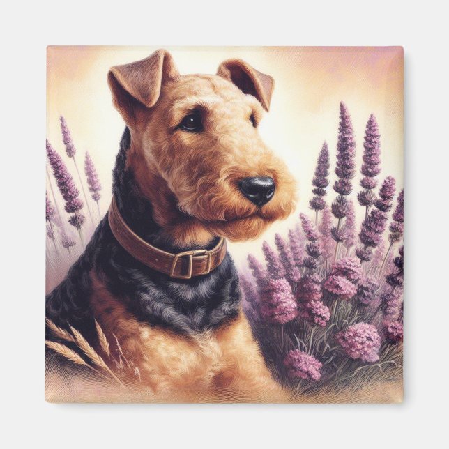 Vintage Airedale Terrier Painting Magnet (Framsidan)