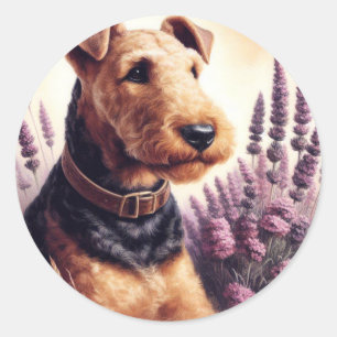 Vintage Airedale Terrier Painting Runt Klistermärke