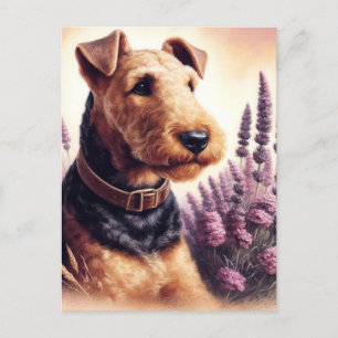 Vintage Airedale Terrier Painting Vykort