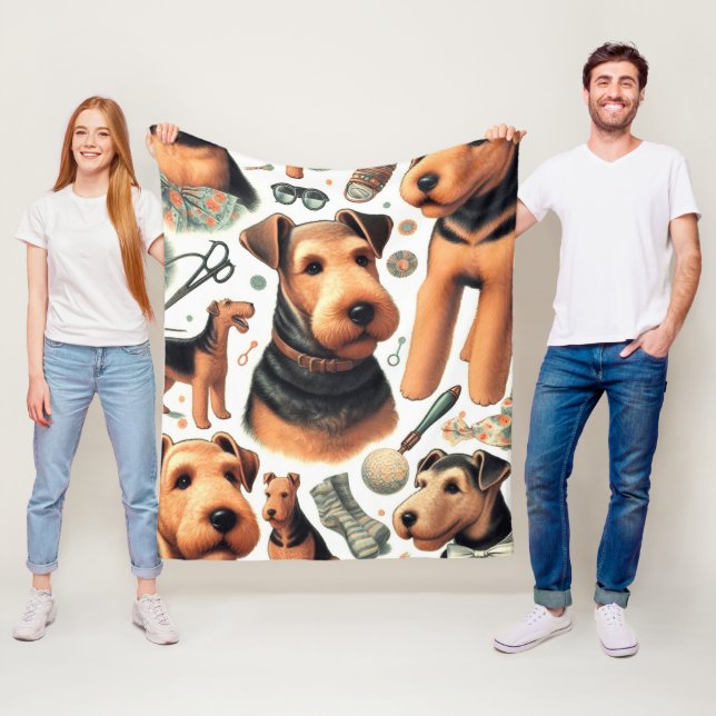 Vintage Airedale Terrier Seamless Fleecefilt (På plats)