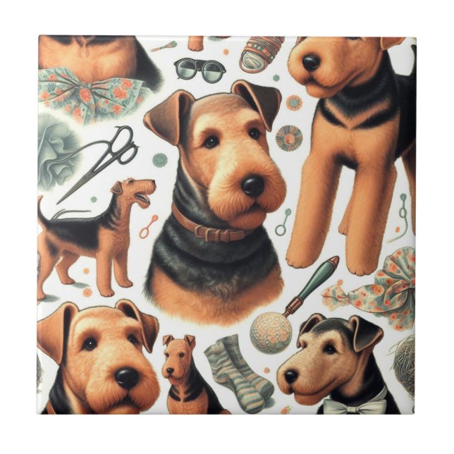 Vintage Airedale Terrier Seamless Kakelplatta (Framsidan)