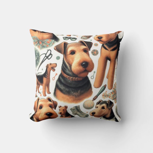 Vintage Airedale Terrier Seamless Kudde (Framsida)