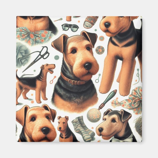 Vintage Airedale Terrier Seamless Magnet (Framsidan)