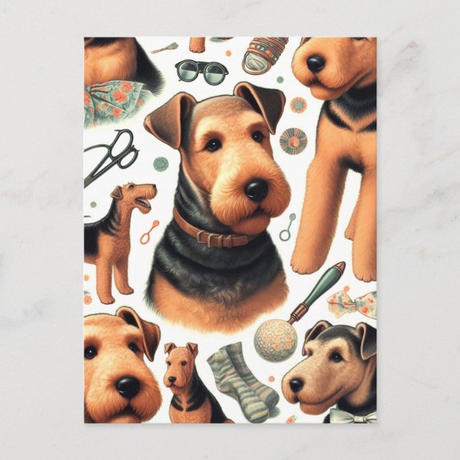 Vintage Airedale Terrier Seamless Vykort (Framsida)