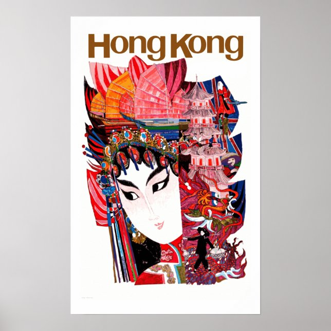 Vintage Airline Hong Kong China Travel Poster (Framsidan)