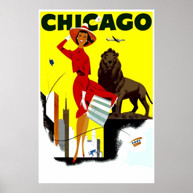 Vintage Airline Windy City Chicago Travel Poster (Framsidan)