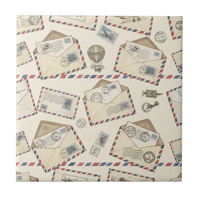 Vintage Airmail Äventyr (3) Kakelplatta (Framsidan)